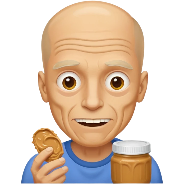 White man, barely any hair, lots and lots of wrinkles, bad yellow teeth, and peanut butter. Cerebral palsy emoji