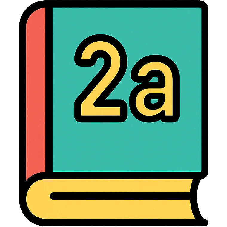 icon with a book and text '2а', friendly style, for schoolchildren emoji