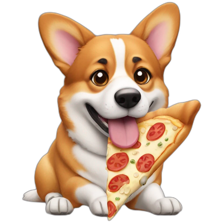 A corgi eating pizza emoji