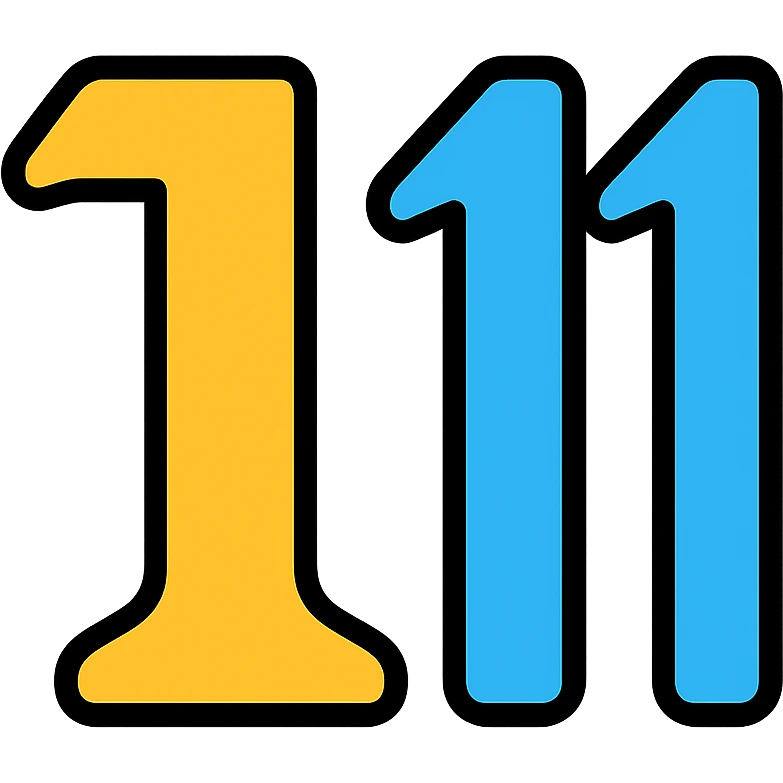 the number eleven represented using Greek alphabet letterforms, stylized, colorful lineal icon with black outlines emoji