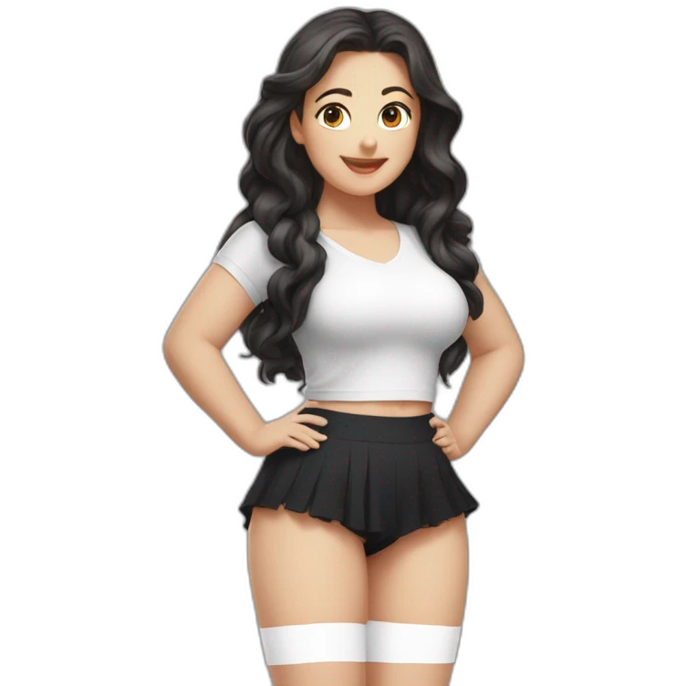 Front view full body curvy caucasian beauty headstands straight hands up black skirt white knickers white socks emoji