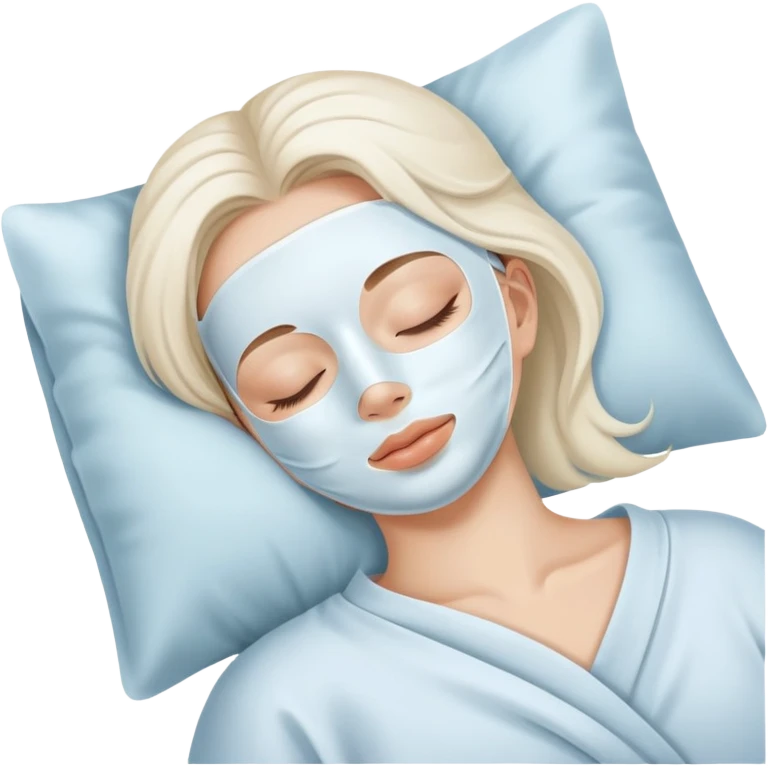 Girl sleeping peacefully with a white beauty face mask on, self care routine emoji