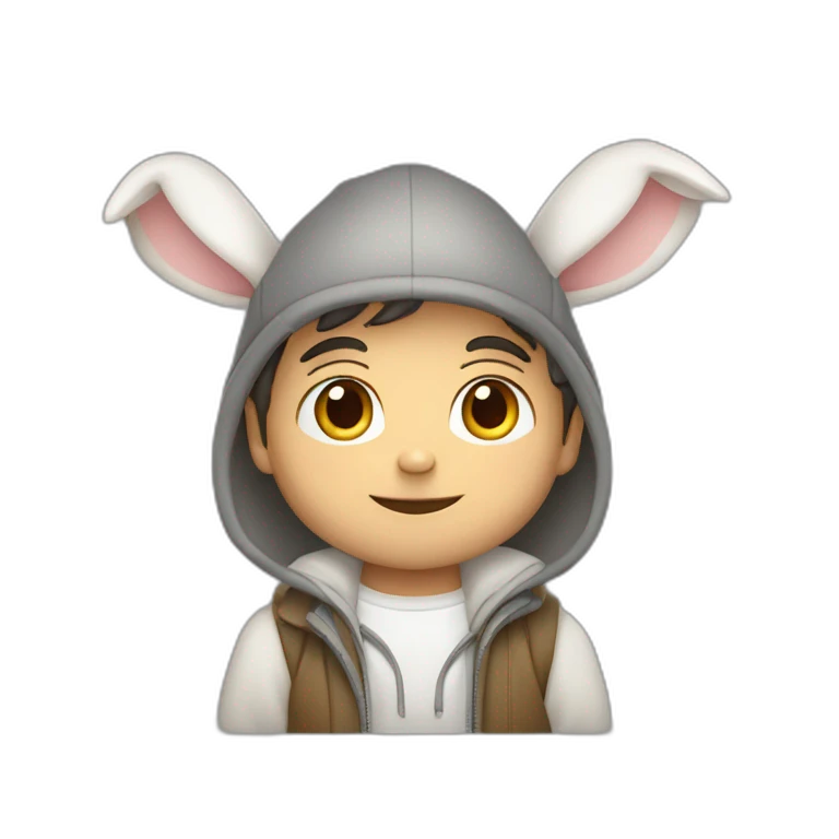 niño rubio con gorro blanco con orejas de conejo emoji