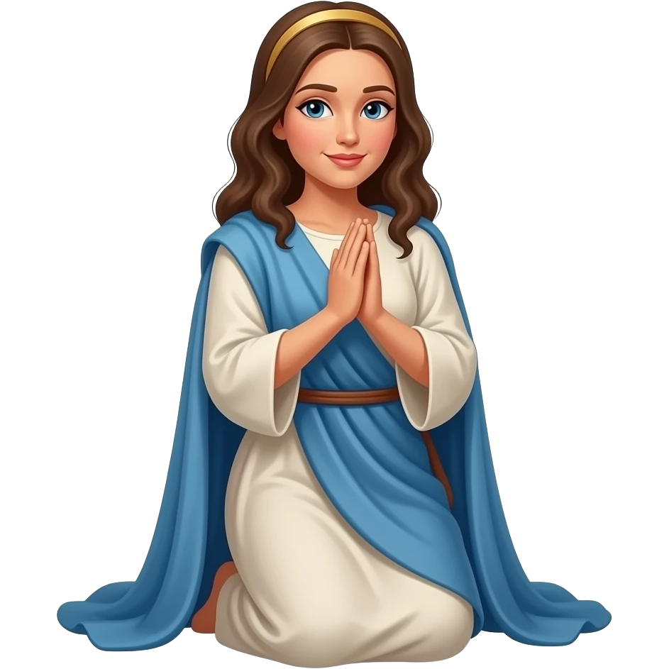 A woman wearing clothing from ancient biblical times praying on her hands and knees emoji