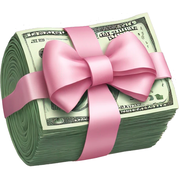 a roll of dollars, with a pastel pink bow on it emoji