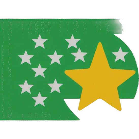 A flag with a red stripe at the top white stripe in the middle and green strip at the bottom with a sun in the middle emoji