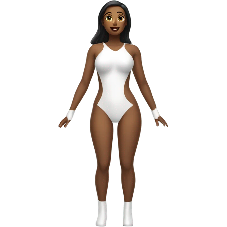 full woman white latex bodysuit front and back zoomed out emoji