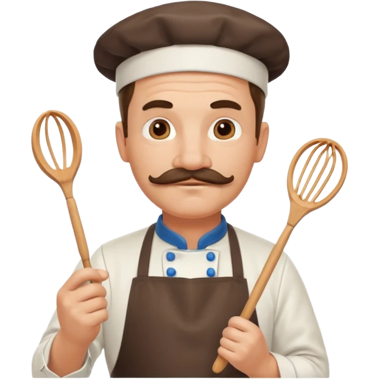 Middle-aged male pastry chef – mustache, wearing apron and whisk in hand
 emoji