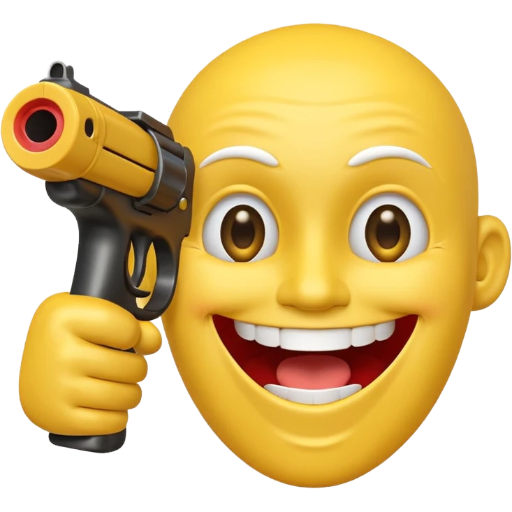 Yellow laughing face pointing gun at its own temple emoji