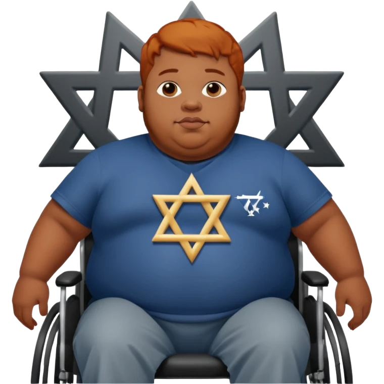 Obese Down syndrome black man with ginger hair in a wheelchair with a Jewish symbol  emoji