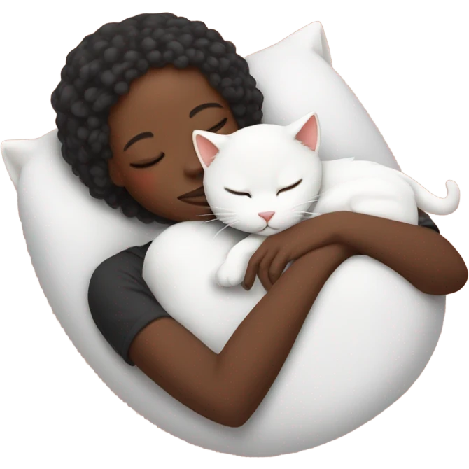 White kitty sleeping on red head black girl's lap emoji