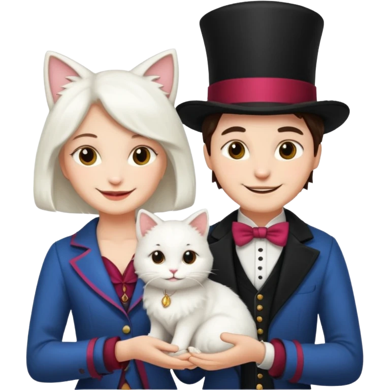 magician couple and their pet cat emoji