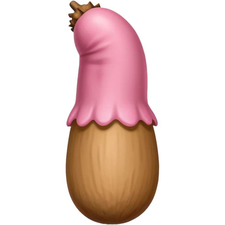 beige skin color penis shaft, erect, phallus shape, no face, with glans beige/pinkish acorn-like tip at small hole at the end. add veiny texture and thick appearance  emoji