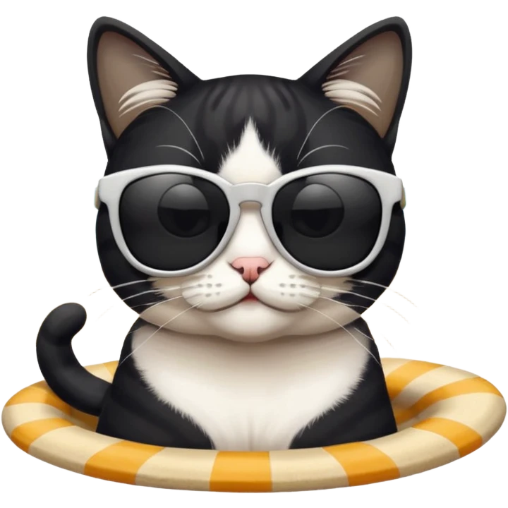 A black and white cat with sunglasses on the beach  emoji