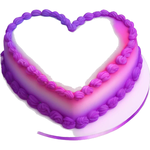 Iridescent gradient hue heart shaped cake with piping emoji