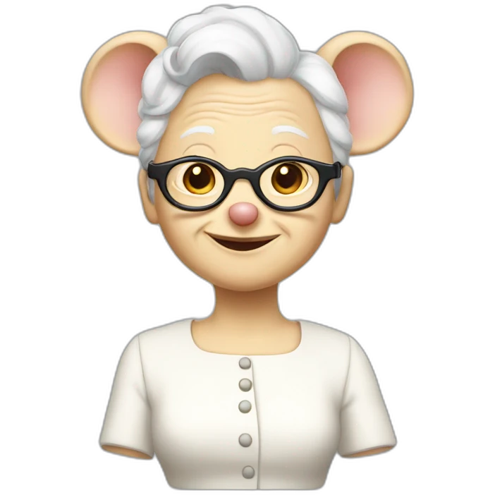 old jerry mother mouse with spectacles and white hair and white dress emoji