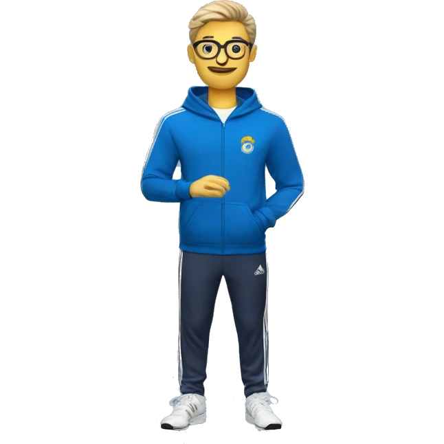 Profesor Educación Física sudadera azul adidas cronometro cabello corto mestizo emoji