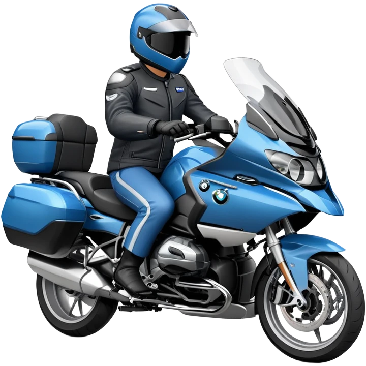 blue BMW R 1200 RT touring motorcycle with rider on road emoji