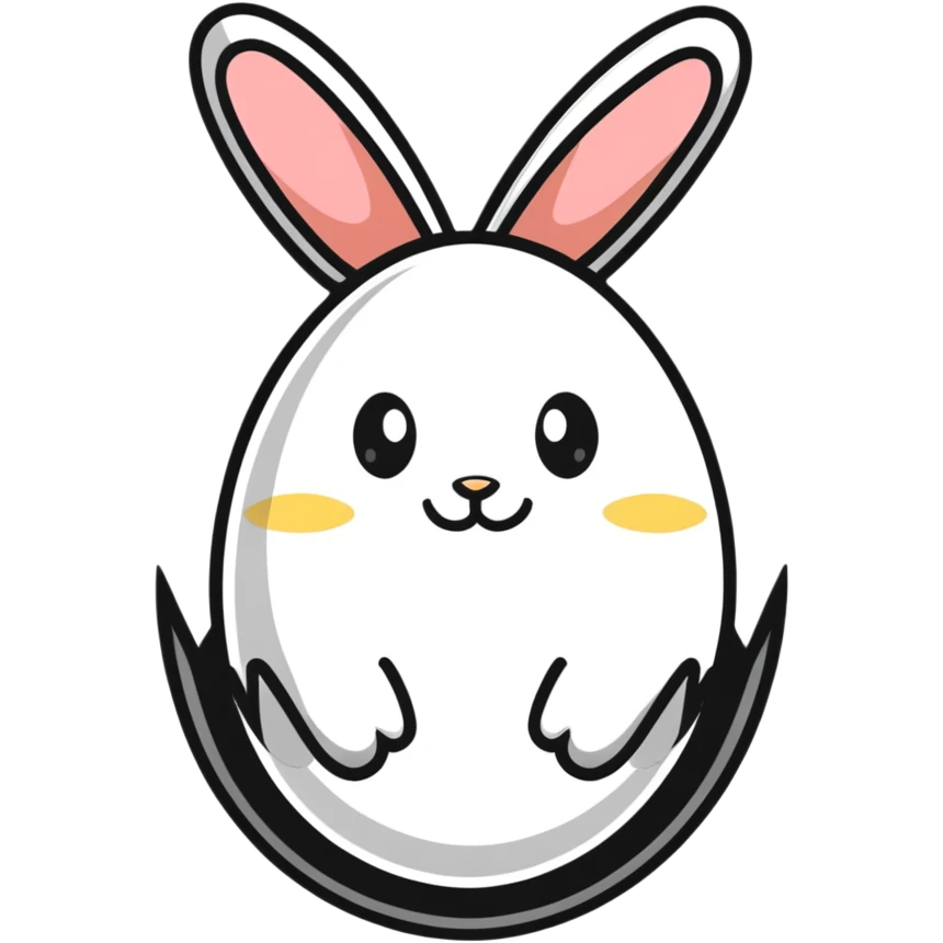 A white egg with bunny ears popping out emoji