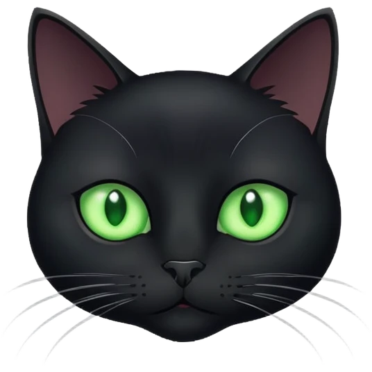 Black cat white chin green eyes emoji