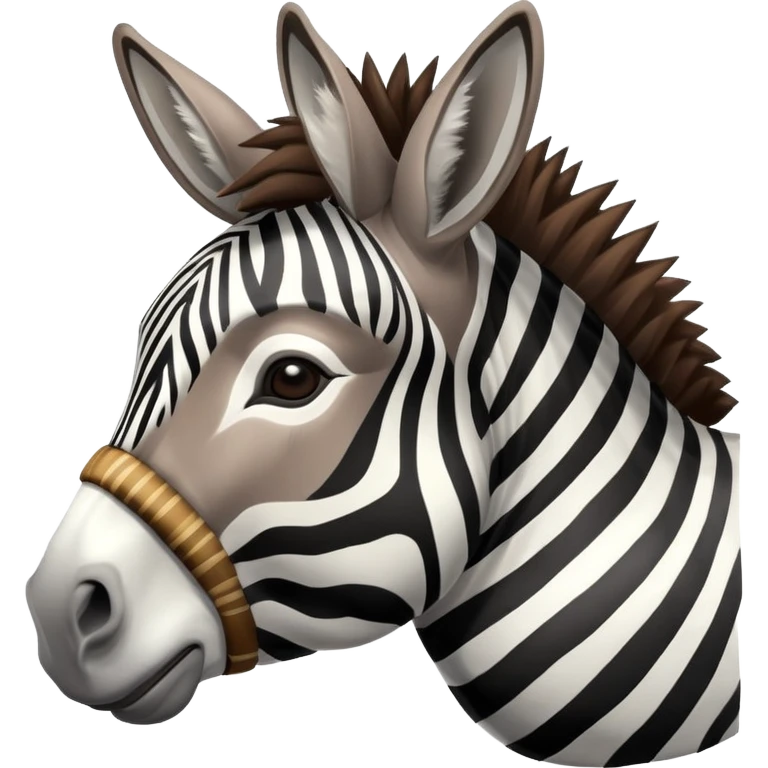 A donkey with a zebra head, donkey body with brown fur and zebra head with black and white stripes emoji