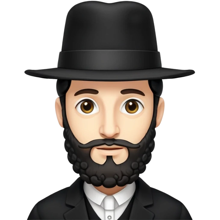 Abstract stylized Hasidic Jewish man emoji with traditional wide black hat, simplified payot curls, short beard, traditional black coat, very generic face emoji