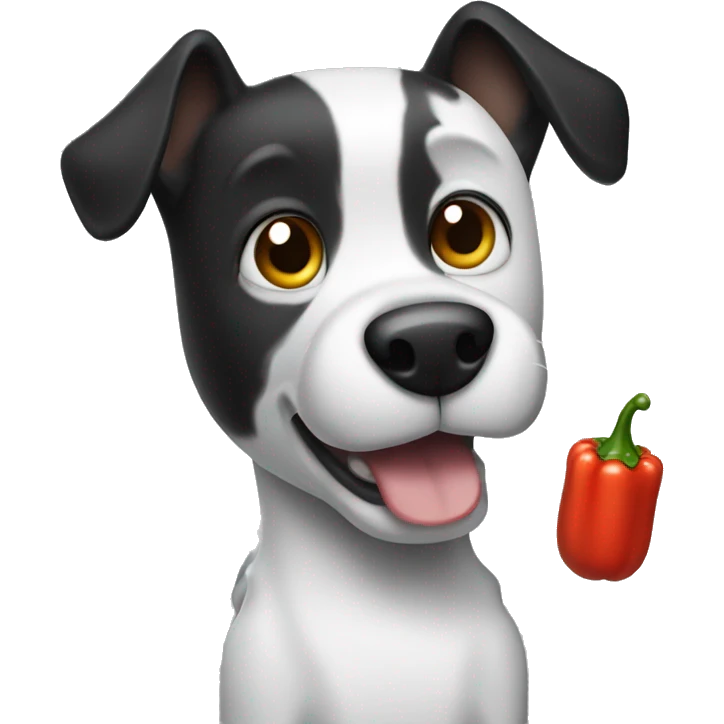 Black and White Dog holding a pepper shaker emoji