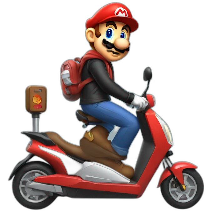 Mario bross in hoodie on an electric scooter emoji