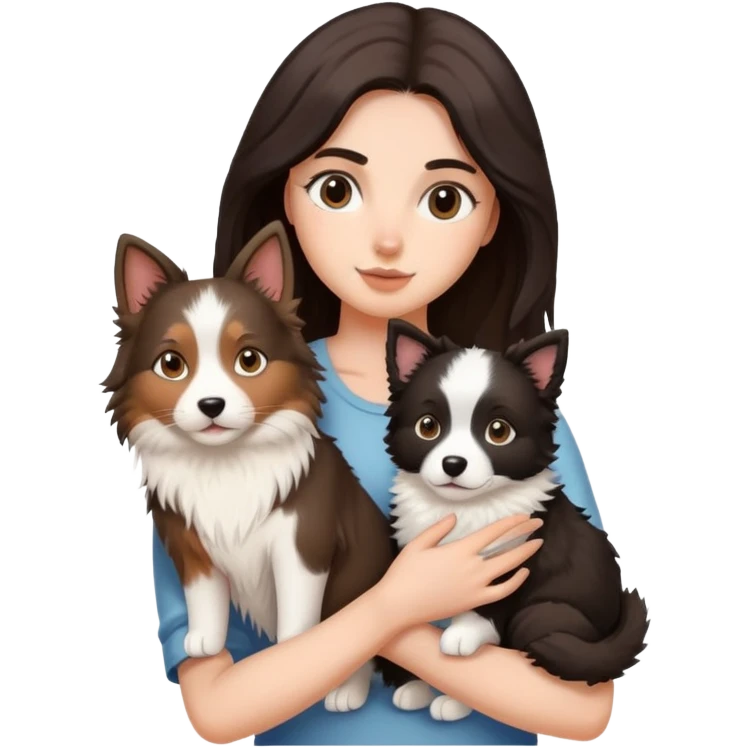 Girl holding a cat and a Border collie dog emoji