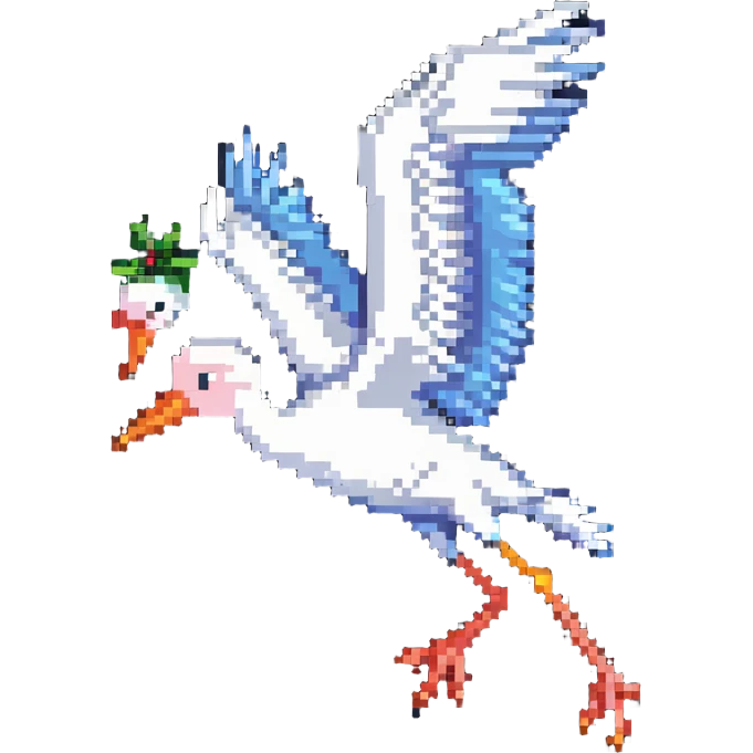 stork flying with a human baby in a bundle emoji
