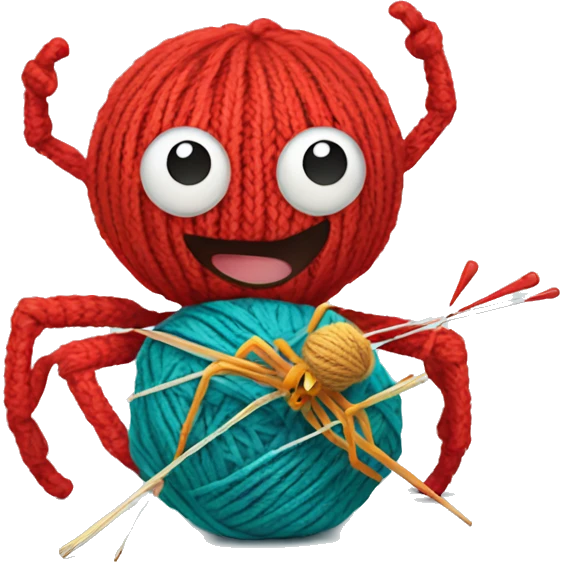 spider holding a ball of yarn and knitting needles emoji