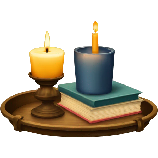 vintage tray with books and candle emoji