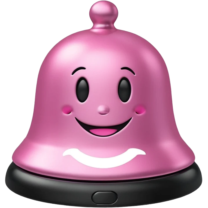 pink call bell with silver top and black base with smiley face on it emoji
