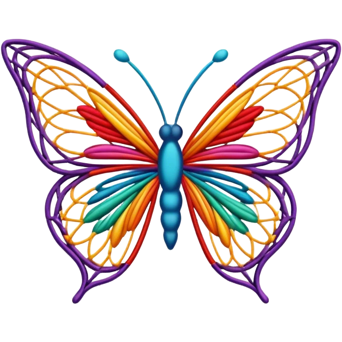 String art icon, colorful threads forming a butterfly shape, intricate design, geometric patterns, vibrant colors, minimalistic style, clean lines, transparent background. emoji