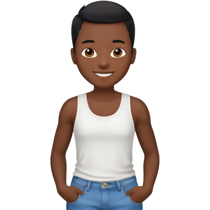 Un personnage noir avec un débardeur blanc et un jean 👖 avec des cheveux rasés noir emoji