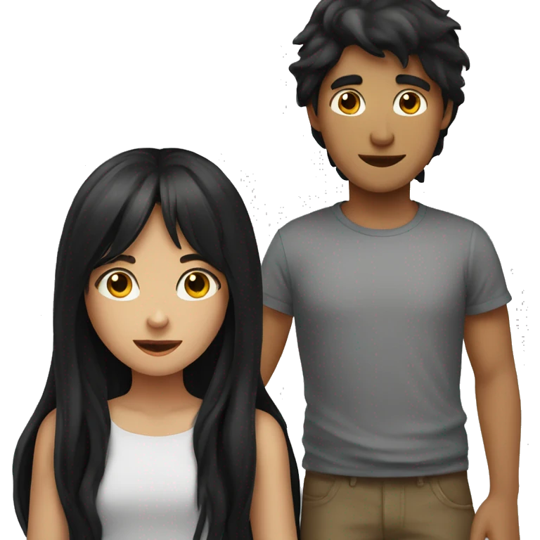 girl with long black hair and boy with black hair hugging emoji