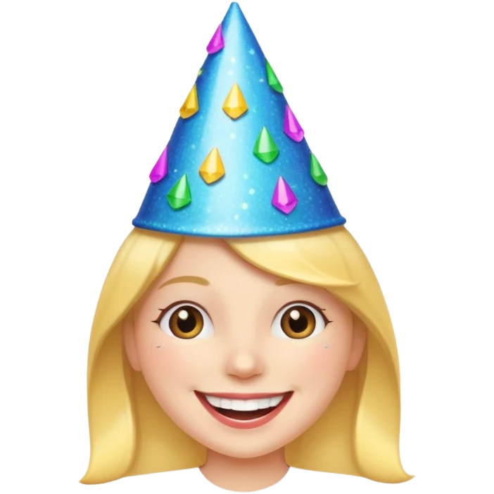 party hat with sparkles and a big smile, cheerful vibe emoji