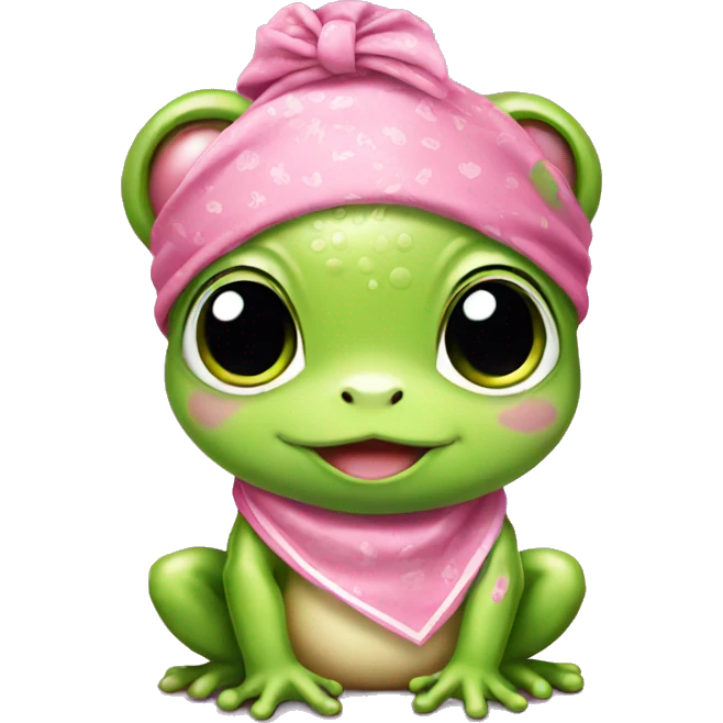 Cute baby frog with a pink bandana and headband emoji