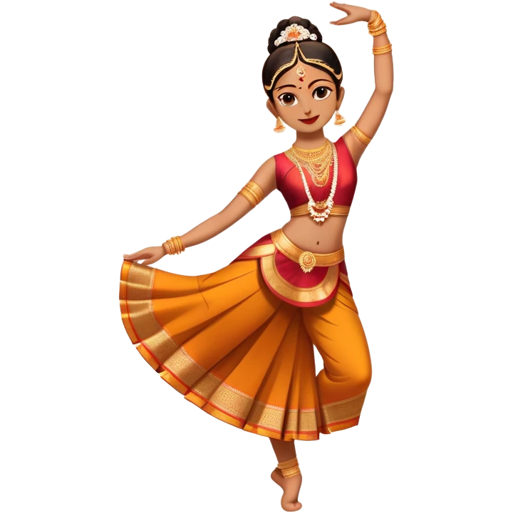 cinematic-realistic-bharatanatyam-dance-emoji,-depicted-as-an-elegant-classical-indian-dance-performance-with-graceful-poses,-intricate-costumes,-and-expressive-hand-gestures,-rendered-with-rich-textures-and-warm-dramatic-lighting, single dancer full body  emoji