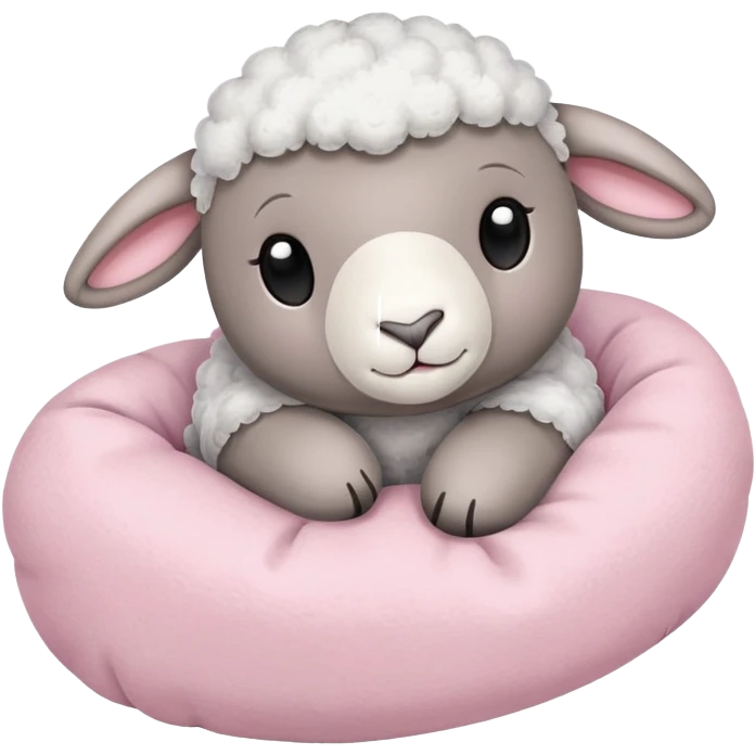 grey lamb stuffed animal in pink sleeper emoji