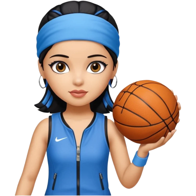 generate a pretty bratz that looks like Kajol- bollywood actress
 Wearing a blue zipper with short blackhair and a blue headband. Carrying a basketball emoji