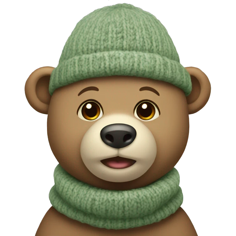Cute Bear with knitted Sage green hat without scarf emoji