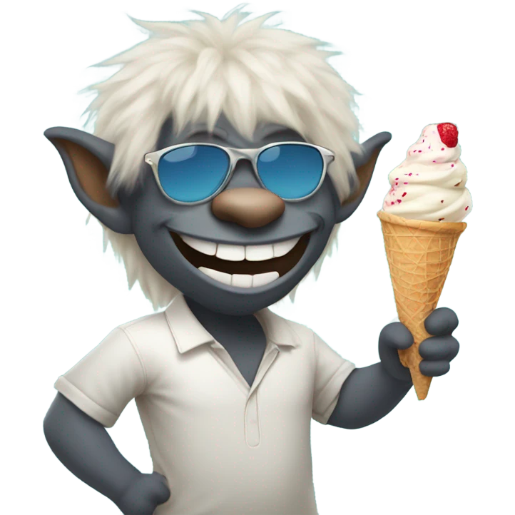 Troll with sunglasses eating ice cream emoji