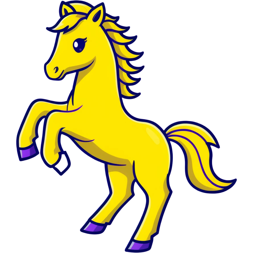 A yellow horse composed of bright electric energy, with yellow wires visible throughout its form, lightning bolts emanating from its mane and tail, galloping at high speed. emoji