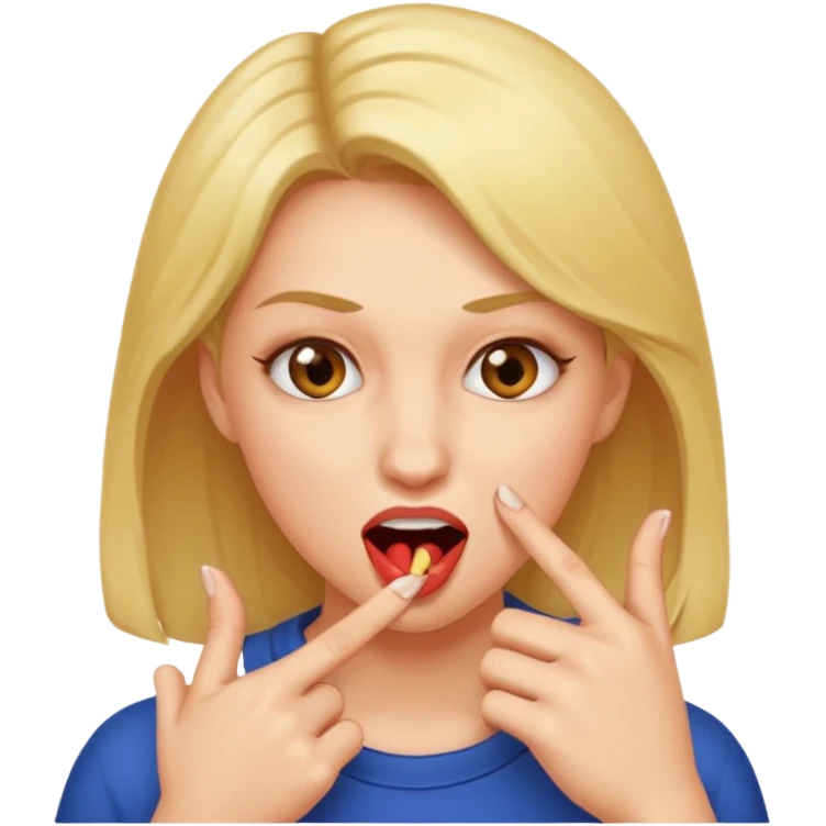🙎🏻‍♀️ este emoji se tiene que estar mordiendo el segundo dedo, el que está a un lado del dedo, tiene que ser mujer  emoji