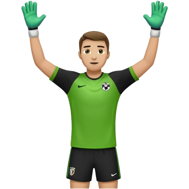 soccer goalkeeper green shirt, shorts football boots arms up emoji