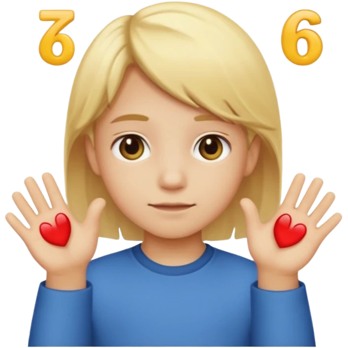 A kid with blonde icecream hair with two hands that are doing this 🫴 and flipped on the other side then have this emoji on the left hand 6️⃣ and this emoji in the other hand7️⃣ replace the ice cream with the numbers 6 and 7 emoji