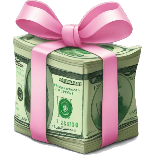 stack of green money wrapped in pink bow emoji