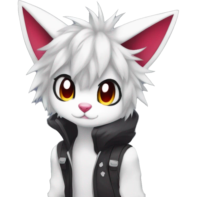 Anthro Dark Beautiful Colorful Shiny Edgy Cool Shy Grumpy FurSona Feline-Zangoose-Fakemon Emo Hair Vtuber Model emoji
