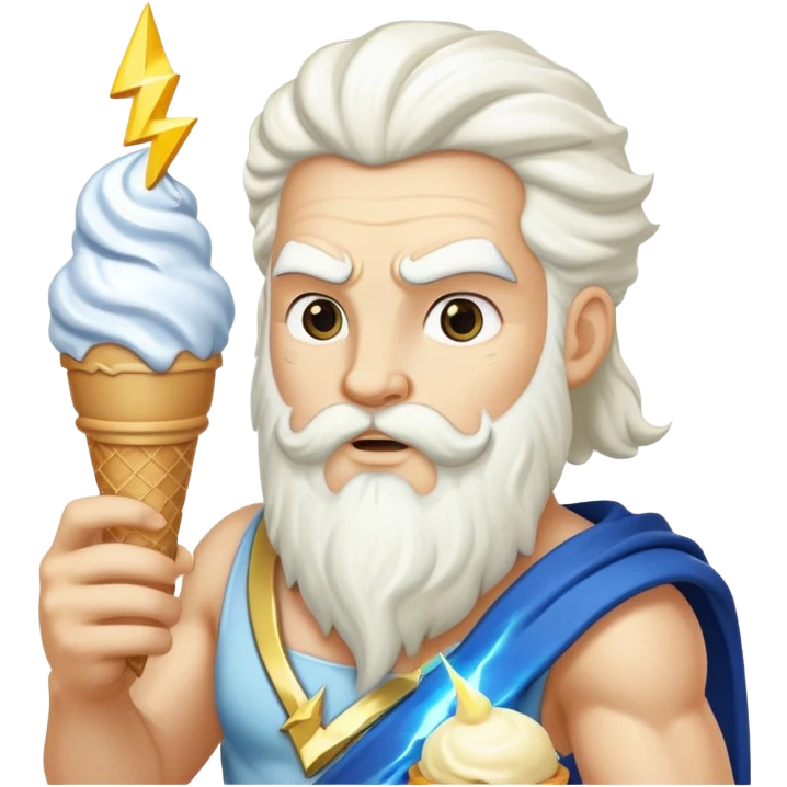 Zeus with a white ice cream cone and a lightning bolt emoji
